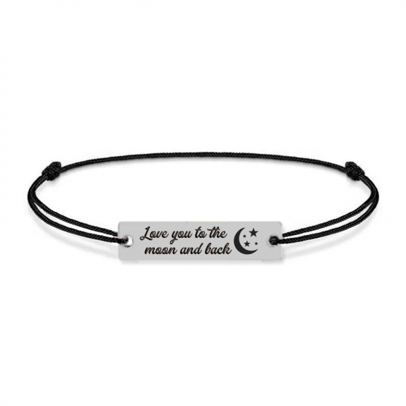 Bratara argint tablita 30 mm si snur negru - personalizata cu text Bratara argint tablita 30 mm si snur negru - personalizata cu text